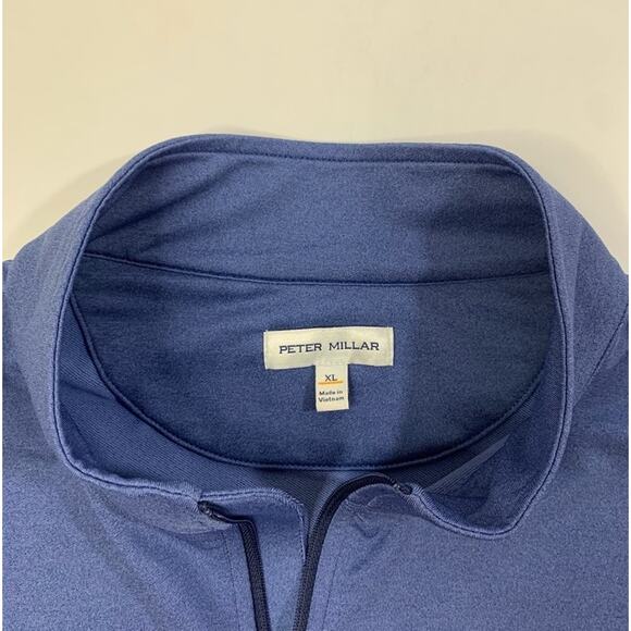Peter Millar Sweatshirt Mens XL Blue Perth Melange Performance 1/4 Zip Golf LOGO - Picture 3 of 11